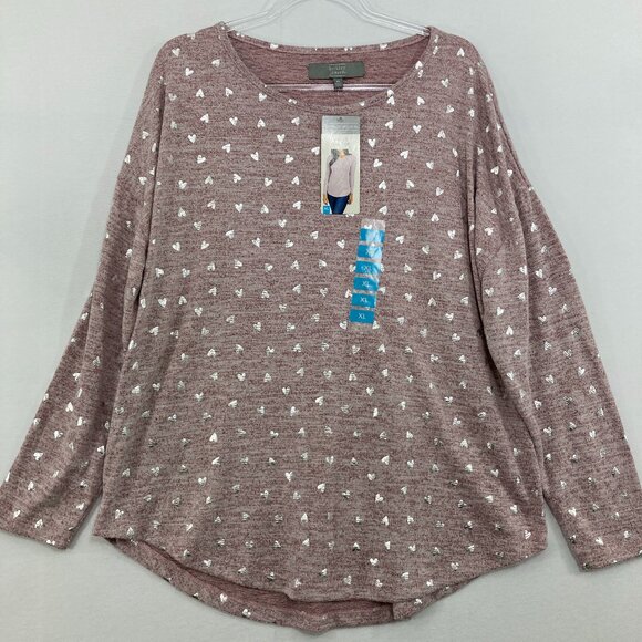 New Berkley Jensen size XL Metallic Heart Print Soft Stretch Knit Casual Top - Picture 1 of 9